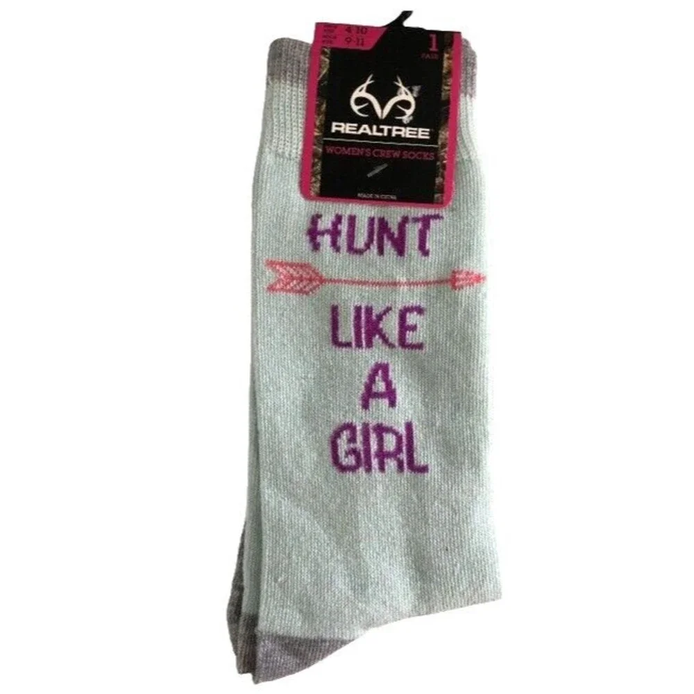 Realtree Womens Ladies Crew Socks Mint Green Sock Size 9-11 Hunt Like A Girl